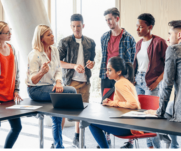 professor with students