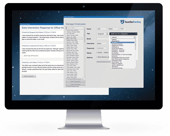 An early intervention system response in Guardian Tracking on a computer monitor.