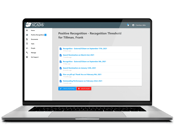 Guardian Tracking Performance Management and Early Warning System positive feedback screen on tablet