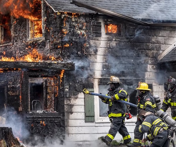 Firefighters extinguishing a house fire